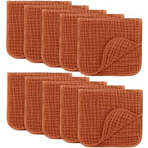 Comfy Cubs Muslin Burp Cloths Set Large 100% Cotton Hand Washcloths for Babies, Baby Essentials 6 Layers Extra Absorbent and Soft Boys & Girls Baby Bibs & Burp Cloths Set (Garnet, 10-Pack, 20" X10")
