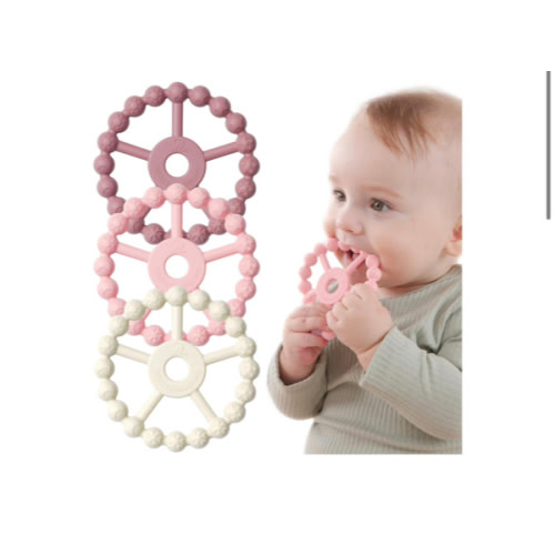 3 Pack Ring Teether Baby Infant Toys, Baby Essentials, Silicone Teething Ring Toys for Babies 0-6 Months, Seposeve Toddler Teethers 6-12 Months 12-24 Months, Infant Teething Relief, Purple Pink White