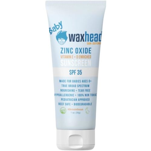 Waxhead Baby Sunscreen 0-6 Months, 6-12 Months, Zinc Oxide, Newborn Infant Toddler Sunscreen Kids Sunblock Mineral Organic Sun Screen For Babies Natural Vitamin D + E Eczema Safe (1oz, sample size)