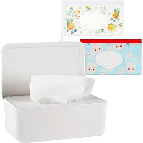 Diaper Wipes Dispenser Wipes Holder, Wipes Tissue Case Keeps Wipes Fresh Tissue Wipes Container with Lid (White)