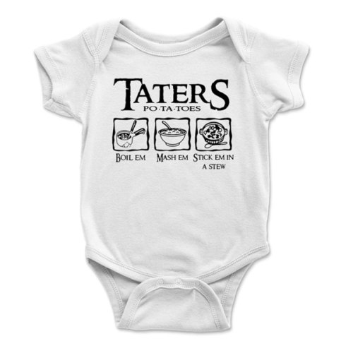 Taters Onesie® - Boil Em Mash Em Stick Em In A Stew - 100% Cotton - Available in White, Heather Gray or Pink (0-3 Month, Heather Gray)