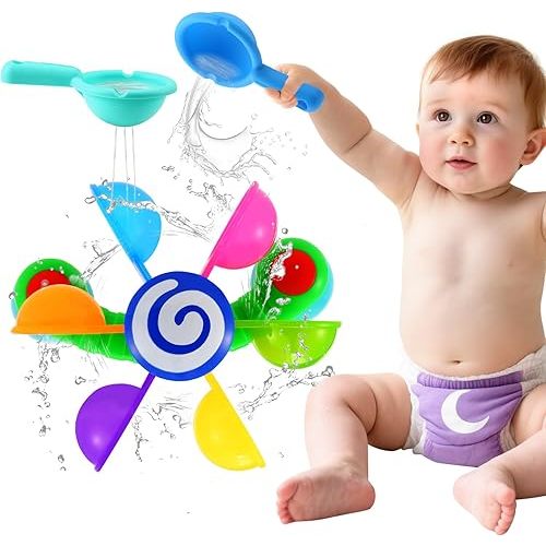 Castaroud Bath Toys for Toddlers, Cute Windwill Baby Bathtub Water Toys, Waterfall Suction Toy for Bathtime, Multicolored Infant Water Tub Toys Preschool Learning Gift