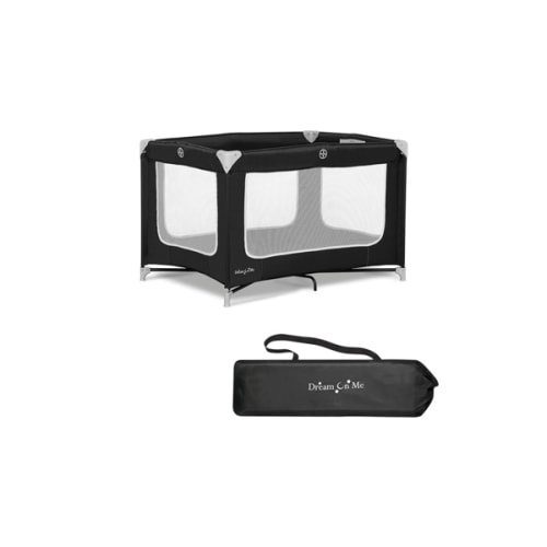 Dream On Me Zodiak Portable Playard in Black, Lightweight, Packable and Easy Setup Baby Playard, Breathable Mesh Sides and Soft Fabric - Comes with a Removable Padded Mat