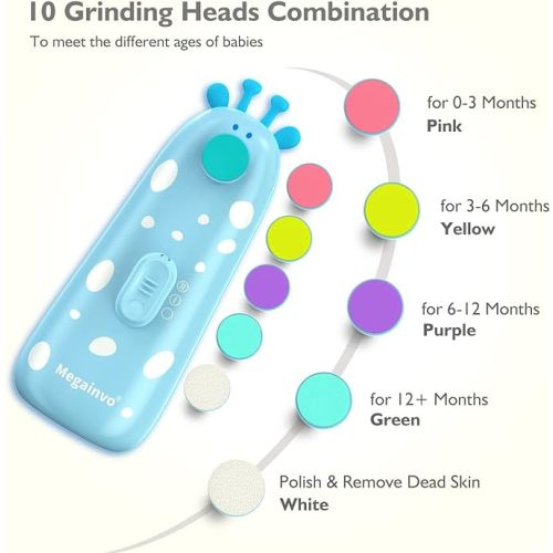 Baby Nail Trimmer Electric Baby Nail File Safe Baby Nail Clippers with Light 10 Grinding Heads Queit Baby Nail Polish Grooming Kit for Newborn Infant Toddler Toes Fingernails Care - Blue