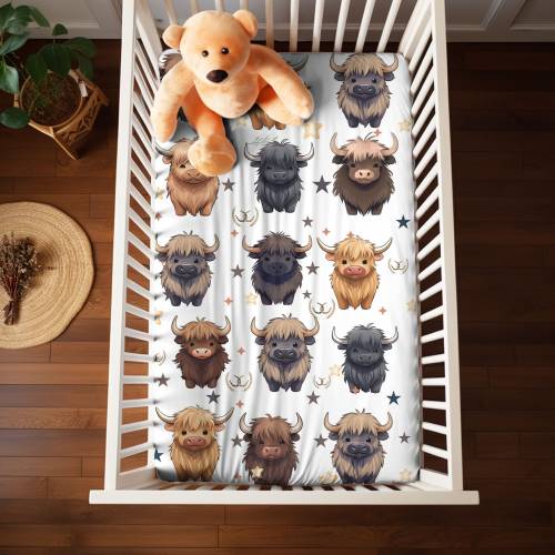 Personalized Highland Cow Crib Sheet, Cow Crib Sheet, Personalized Crib Sheet With Name, Fitted Crib Sheet, Baby Girl Crib Sheet, Boy Crib