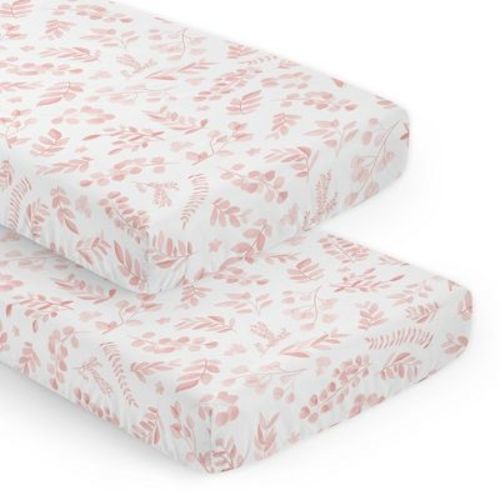 Sweet Jojo Designs Girl Fitted Crib Sheets Set Botanical Blush Pink And White 2pc
