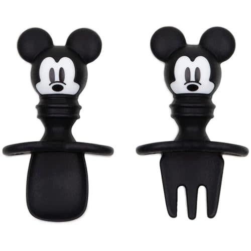 Bumkins Disney Baby Utensils Set, Chewtensils Silicone Spoons for Dipping, Self-Feeding, Baby Led Weaning, Trainer Learning, First Stage Eating, Soft Fork and Spoon, Babies 6 Months, Mickey Mouse
