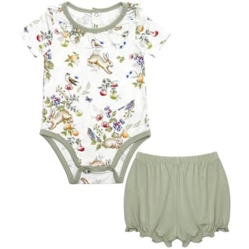 Baby Girls Clothes Set Ruffle Knit Bodysuit with Shorts Toddler Girl Viscose from Bamboo Clothing
