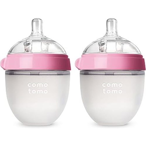 Comotomo Baby Bottle, Pink, 5 Ounce, 2 Count (Pack of 1)