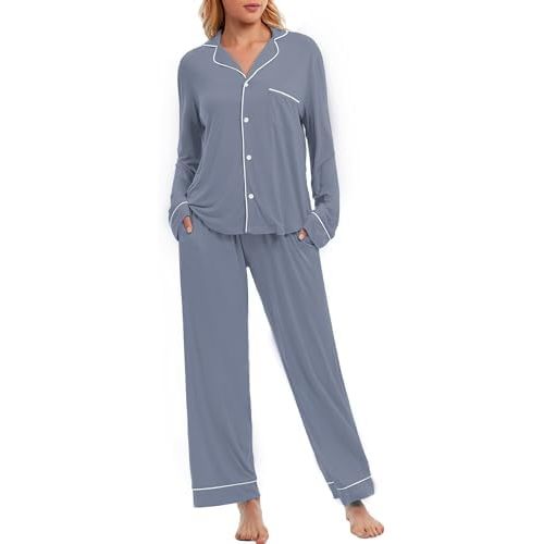 LUBOT Womens Pajamas Set PJ Set for Women Soft 2 Piece Button Down Ladies Comfy Long Short Sleeve Sleepwear Set S-XXL