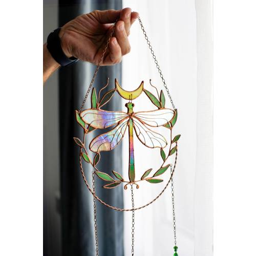 Suncatcher Stained glass window hangings Dragonfly Sun catcher Unique home decor Glass wall art Outdoor decor Gift for sister friends