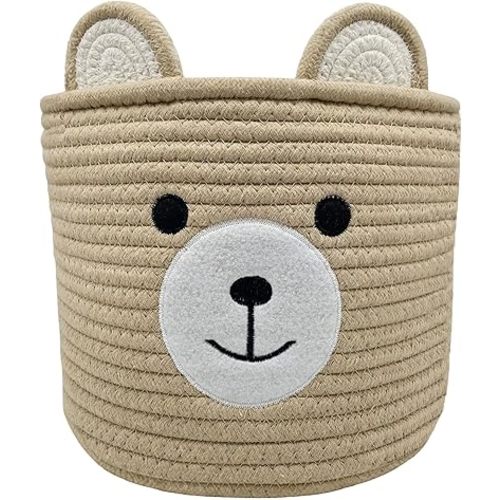 Bear Basket for Nursery, Baby Shower Basket, Baby Baskets for Storage, Kids Toy Basket and Laundry Basket, Storage Basket for Children Plant Basket Gift Indoor Corner 10" D x 8" H (Light Khaki)