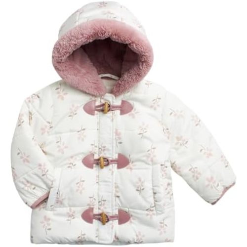 Jessica Simpson Baby Infant Girls Puffer Jacket - Quilted Sherpa Lined Hood Heated Winter Jackets for Toddler Girls (12M-24M)