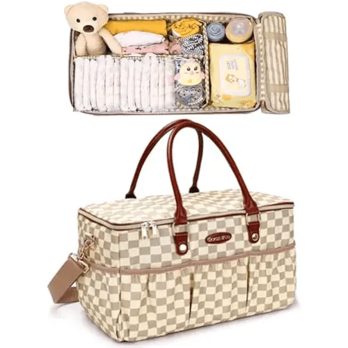 DOKUS & CO. Luxe Diaper Tote, Extra-Large Collapsible Baby Caddy for Home, Travel & Car, Elegant Hospital-Ready Diaper Bag for Moms