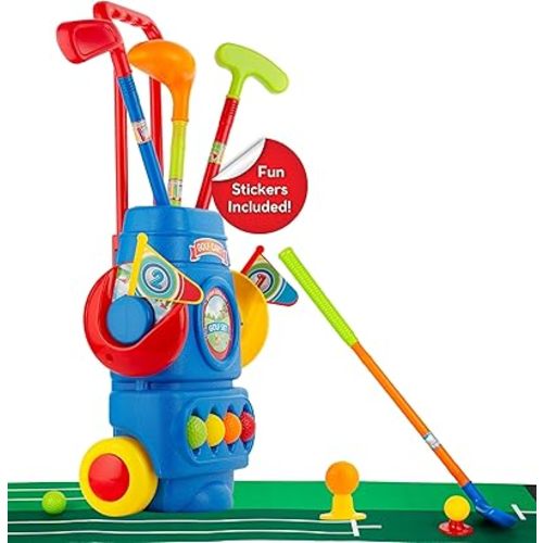 ToyVelt Toddler Golf Set - Kids Golf Clubs with 6 Balls, 4 Golf Sticks, 2 Practice Holes and a Putting Mat - Promotes Physical & Mental Development (Blue)