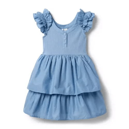 Girl Light Sky Blue The Ribbed Ruffle Dress by Janie and Jack