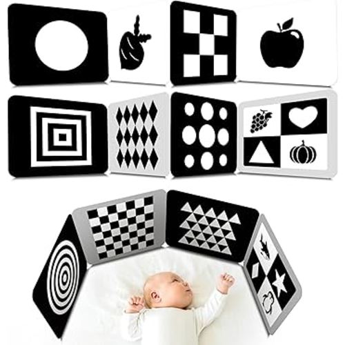 2 PCS Baby Visual Stimulus Cards, Double-Sided High Contrast Black and White Flashcards Sensory Developmental Montessori Cards Set for Newborn Boy Girl Baby Tummy Time (39” X 8”)