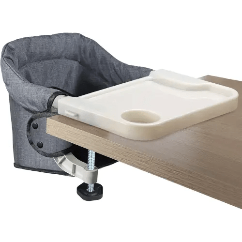 Hook On High Chair with Removable Dining Tray,Folding Portable Clip on Table High Chair,Baby Chair with Storage Bag for Indoor/Outdoor (Grey)