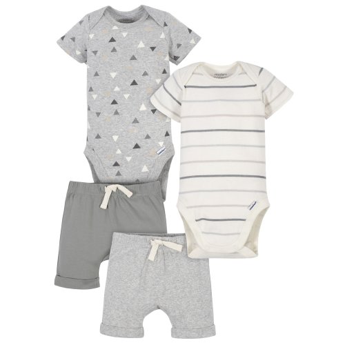Modern Moments by Gerber Baby Boy Onesies Bodysuits and Shorts Set, 4-Piece