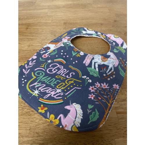 Unicorns - Infant or Toddler Bib - terry cloth - adjustable snaps