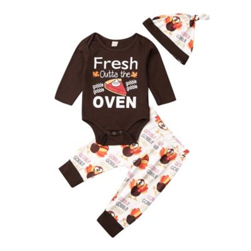 Toddler Baby Girl Boys My First Thanksgiving Romper Pants Hat Cotton Outfit Clothes Set 0-18 Months