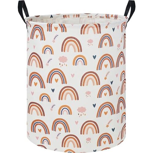 Kids Laundry Hamper,Rainbow Laundry Basket,Baby Nursery Hamper,Waterproof Storage Bin,Clothes Organizer Basket,Room Decor(Yellow Rainbow)