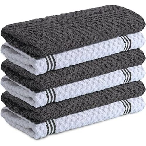 Infinitee Xclusives 100% Cotton Kitchen Towels - 15x25 Inch Ultra Soft Tea Towel, Super Absorbent Terry Dish Towels for Kitchen Linens |Grey|