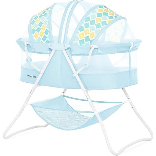 Dream On Me Karley Bassinet for Newborns, Award-Winning National Parenting & Mom’s Choice Winner, Portable Lightweight Bassinet with Adjustable Canopy, Dual-Sided Mattress & Storage Bag - Aqua