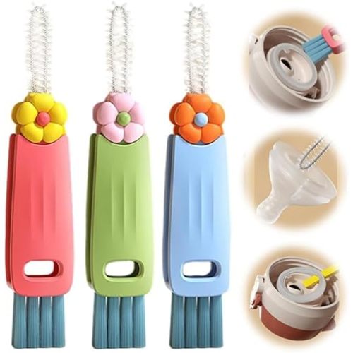 Upgraded 3 in 1 Cup Lid Cleaning Brush, 2024 New Multifunctional Lid Cleaner Brush, Portable Crevice Cleaning Brush Set for Baby Bottle Gap Tight Spaces