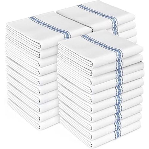Zeppoli Classic Kitchen Towels - 30 Pack 100% Natural Cotton Kitchen Towel Set, Reusable Wash Cloths, Absorbent Dish Towels, Machine Washable Hand Towels, Kitchen Essentials - 14” by 25”, Blue Striped