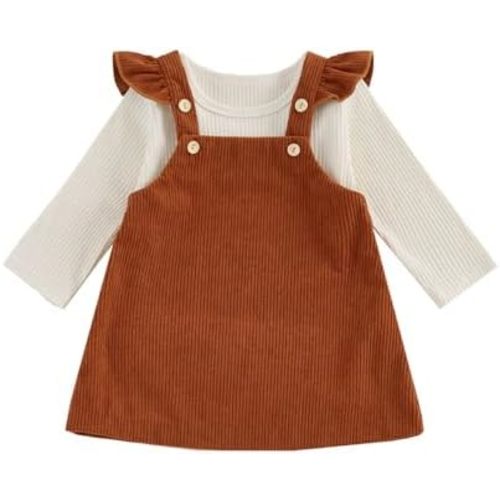 fhutpw Baby Girl 2 Piece Outfits Corduroy Skirt + Ribbed Knit Long Sleeves Top 3 6 12 18 Months Clothes Fall Winter Suits