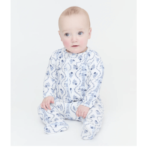 The Footie Pajama - Blue Vine Stripe