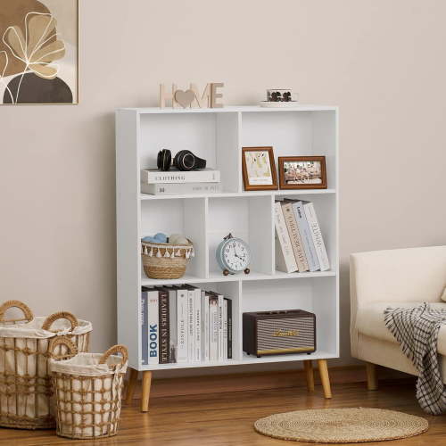AENKYO Modern 3-Tier Cube Bookshelf, Open Display Bookcase with 7 Compartments, White