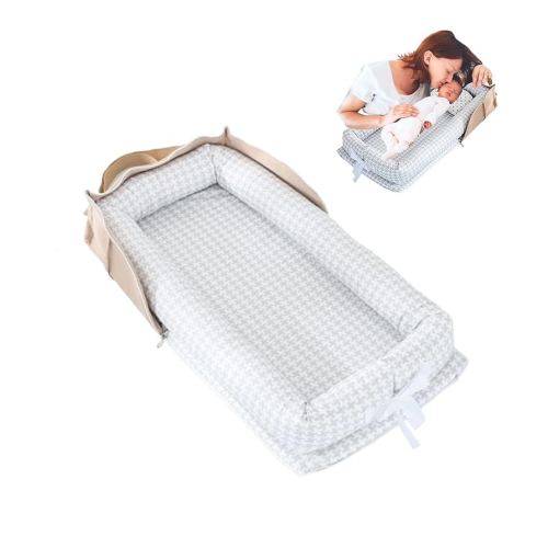 Baby Lounger for Newborn Portable Bag,Baby Nest Co Sleeping for Baby in Bed with Strap,Newborn Lounger Adjustable Size & Inner Zipper Lengthen Space to 24 Months(Gray Thousand Bird Check)