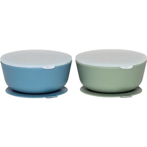 WeeSprout Suction Bowls for Baby & Toddlers (Set of 2) - 100% Silicone w/Plastic Lid - Leak Proof Feeding Supplies - Dishwasher & Microwave Safe Infant Dinnerware w/Extra Strong Base