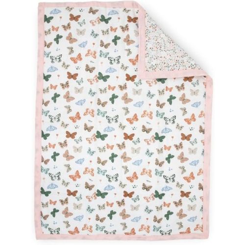 Little Unicorn Muslin Comforter Blanket | Soft & Breathable Muslin Fabric | 36"x50" | 100% Cotton | Crib & Toddler Bed Blanket (Butterflies)