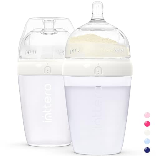 INTTERO 9oz Baby Bottle Formula Dispenser Consistent Flow Anti-Colic Baby Bottles - 2 Pack/Medium Flow (Stylish White) — Everyday Baby Essential — Biberones para Bebes — Pop Yummy Mixie Brezza