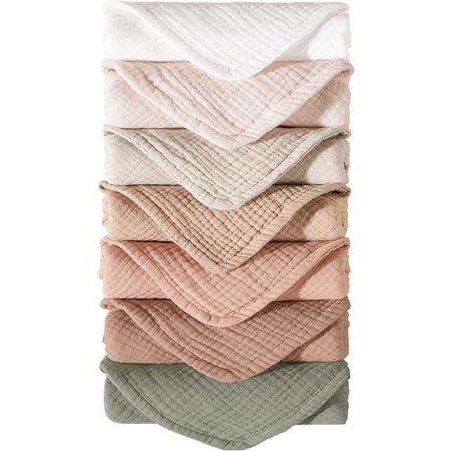 Konssy Muslin Baby Burp Cloths Sets for Unisex- 7 Pack Soft 100% Cotton Burping Clothes for Newborn,Baby Girls and Boys