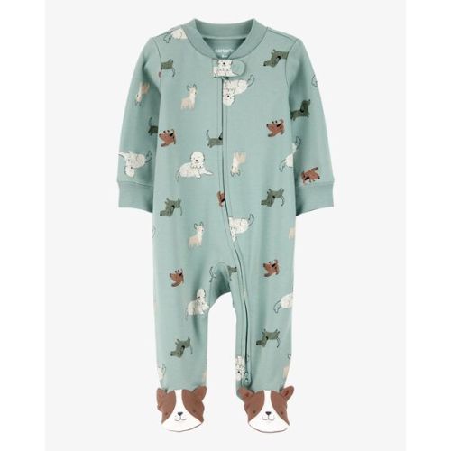 Baby Dog Print 2-Way Zip Cotton Sleep & Play Pajamas - Green - Carter's | Carter's