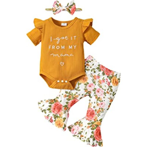 Saeaby Newborn Baby Girl Clothes Fall Winter Outfit Set Ruffle Infant Romper Bodysuit Long Pants Cute Baby Clothes for Girls