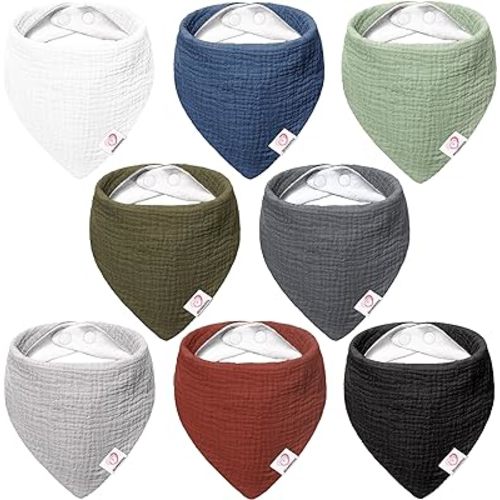 Muslin Baby Bibs 8 Pack 100% Cotton Baby Bandana Drool Bibs for Unisex Baby Girls Boys Drooling and Teething