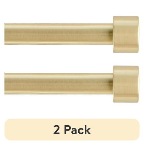 (2 pack) Mainstays 3/4" Gold End Cap Adjustable Single Curtain Rod Set, 30-84"