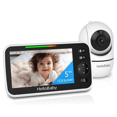 HelloBaby No WiFi Baby Monitor 5" Screen 30-Hour Battery Pan-Tilt-Zoom Video Upgrade with Camera and Audio, Night Vision, VOX, 2-Way Talk, 8 Lullabies and 1000ft Range