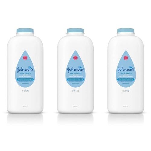Johnson's Baby Powder, Pure Cornstarch, Aloe & Vitamin E, 22 Ounce (Pack of 3) - Packaging May Vary