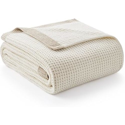 Amélie Home Waffle Throw Blanket for Couch, Soft Cozy Chenille Knit Blanket Warm Decorative Throw for Sofa,50"x60", Ivory