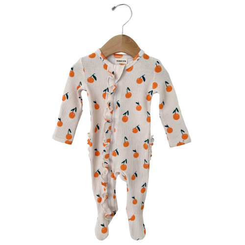 Organic Waffle Ruffle Zip Footie, Oranges