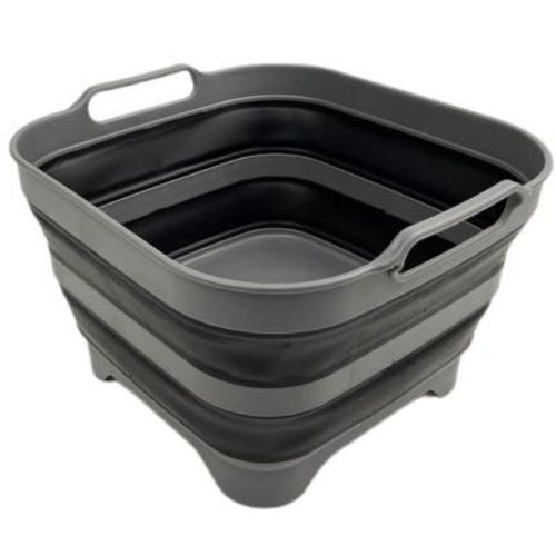 Sammart 10l (2.64 Gallon) Collapsible Dishpan With Draining Plug, Grey/black