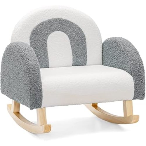 INFANS Kids Sofa, Toddler Rocking Chair with Solid Wooden Frame, Anti-Tipping Design, Plush Fabric, Children Armchair for Nursery Kindergarten Playroom Preschool, Gift for Boys Girls (Grey)