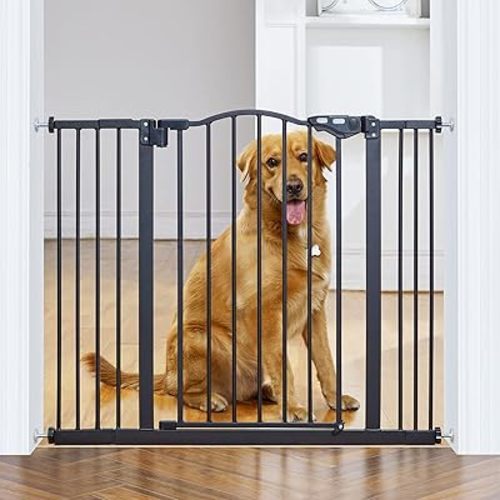 InnoTruth 29-39.6” Baby Gate for Stairs & Doorways, 30" Tall Pressure Mount Pet Gates, Easy Step Auto Close Both Sides Walk Thru Child Gate, Dual-Lock Safety Design and One-Hand Operation, Black