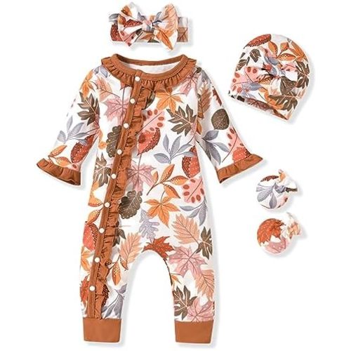 Aalizzwell Baby Girls Romper Outfit Fall Winter Clothes with Accessories